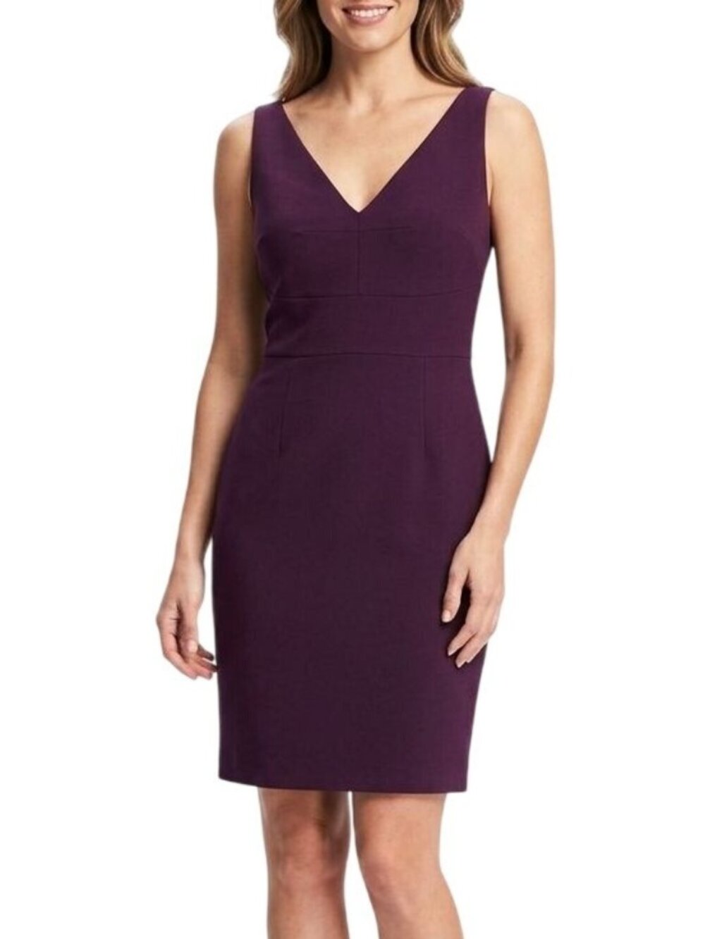 Elie Tahari Plum V-Neck Sheath Dress - Size 8
